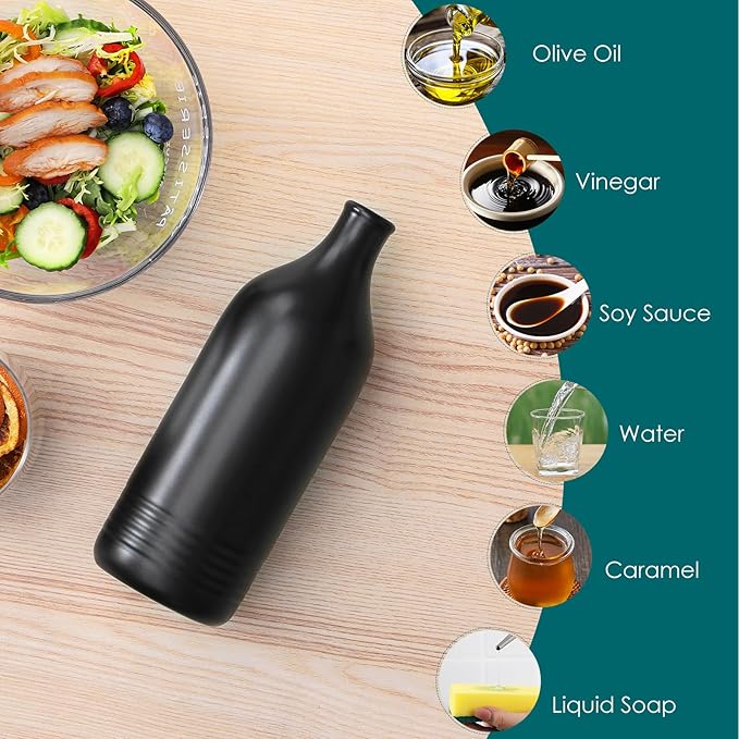 vancasso 20 Oz Ceramic Olive Oil Dispenser Bottle, Bottle Dispenser with Spout and Funnel for Kitchen,Suitable for Oil, Vinegar, Coffee Syrups & Other Liquids，BK-Ruum Studio Home