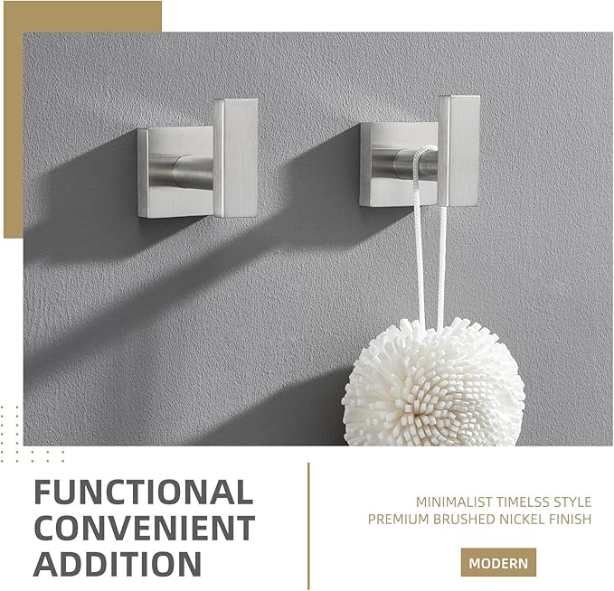 Angle Simple Bathroom Towel Hook 2 Pack, SUS304 Stainless Steel Bath Robe Holder, Modern Coat Hook Wall Mounted, Brushed Nickel-Ruum Studio Home
