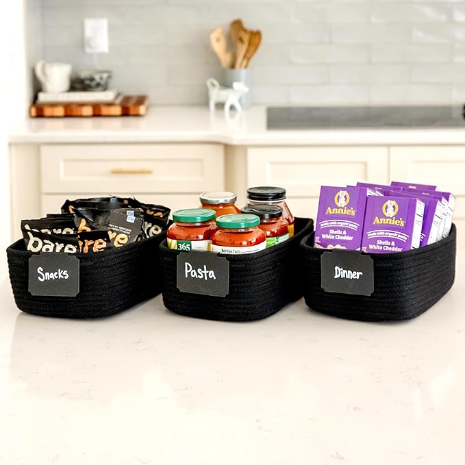 NaturalCozy 11.8"x8"x4.5” Rectangle Storage Baskets for Shelves 3 Pack | Cotton Rope Woven Small Baskets for Organizing | Small Storage Bins for Nursery, Bathroom, Closet, Shelf, Decorative, Gift-Ruum Studio Home
