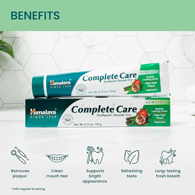 Himalaya Complete Care Toothpaste, Fights Plaque, Freshens Breath, Fluoride Free, Plant-Based, with Neem, Pomegranate, No Artificial Flavors, Cruelty Free, Mint Flavor, 6.17 Oz, 2 Pack…-Ruum Studio Home