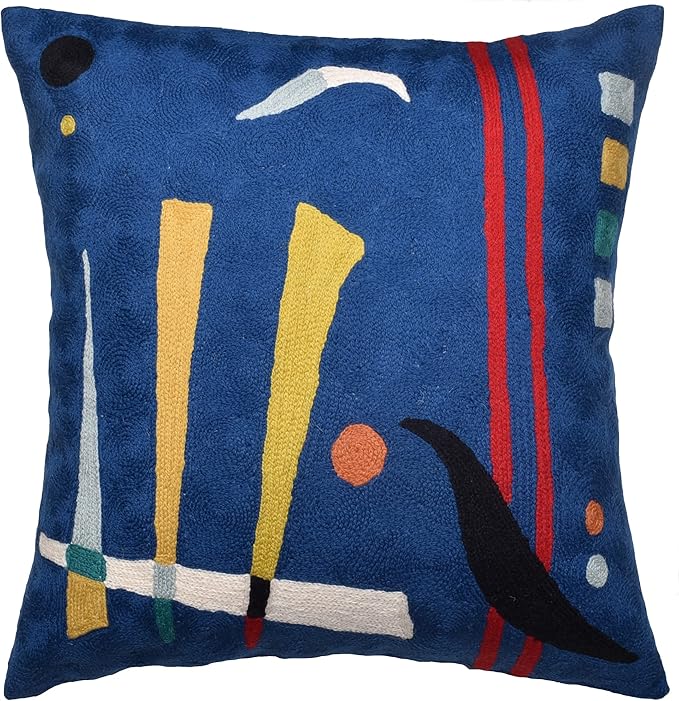 Kandinsky Abstract Pillow Cover - Blue | Modern Throw Pillows | Contemporary Chair Pillow | Modern Farmhouse Pillows | Modern Couch Pillow | Needlepoint Accent Cushion | Size 18x18-Ruum Studio Home