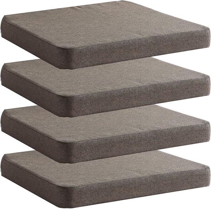 Chair Cushion for Dining Chairs with Ties 4 Pack Non Slip Memory Foam Kitchen Room Chair Pads 17x16 Inch, Brown-Ruum Studio Home