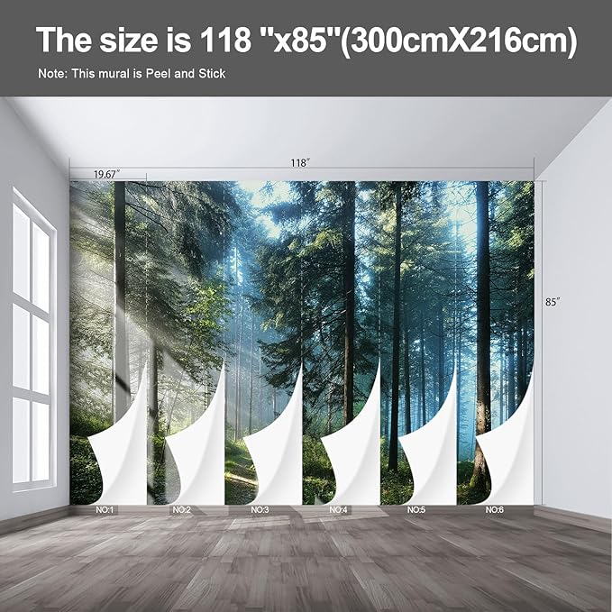 Forest Landscape Wall murals Woodland Tree Peel and Stick Wallpaper for Bedroom Living Room - 85"x118"-Ruum Studio Home