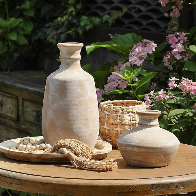 Ceramic Rustic Flower Vase, 12.4" Large Farmhouse Vases Home Decor Pottery Neutral Decorative Vase Pampas for Table Entryway Bookshelf Living Room Kitchen Bedroom-Ruum Studio Home