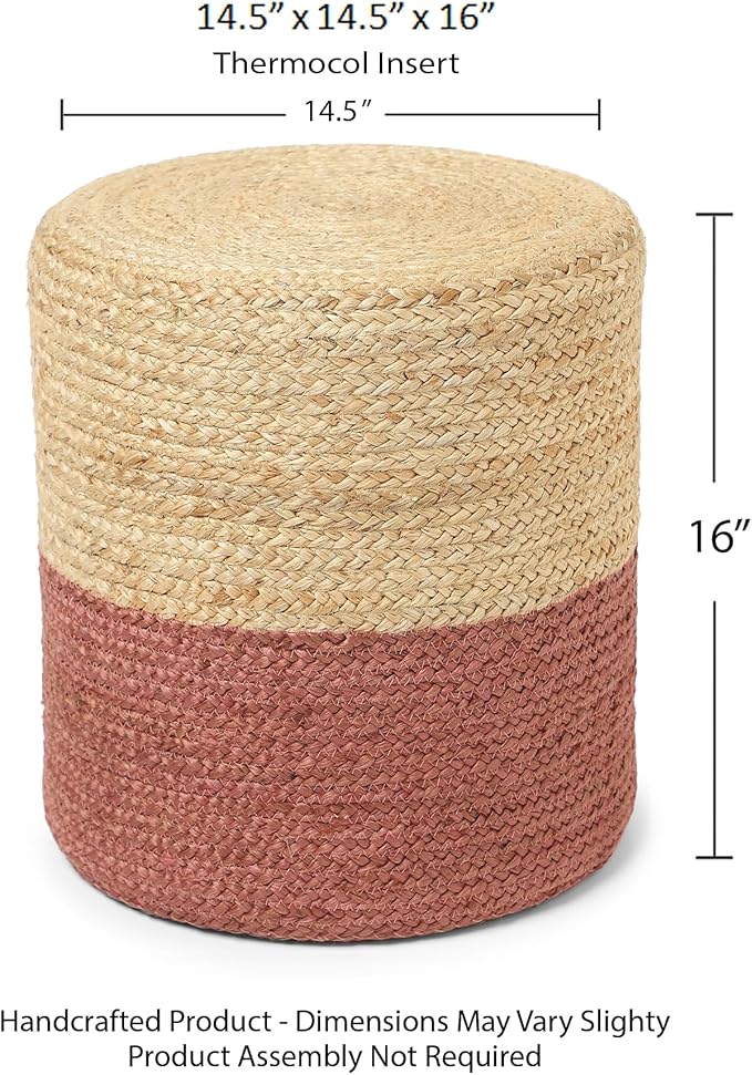 REDEARTH · Cylindrical Pouf Foot Stool Ottoman - Jute Braided Pouffe Poof Accent Sitting Footrest for Living Room, Bedroom, Nursery, Patio, Lounge Set of 2 (Natural Rust, 14.5"x14.5"x16")-Ruum Studio Home