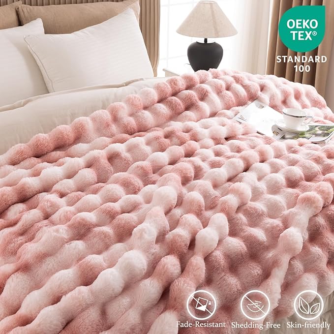 Cozy Faux Fur Throw Blanket for Couch-Warm Fuzzy Throw Blanket, Soft Plush Thick Bubble Blankets for Bedroom and Living Room, Furry Luxury Blanket, 60 x 80, Tie-Dye Pink-Ruum Studio Home
