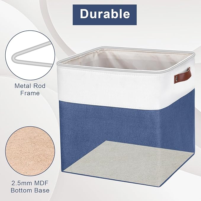 13x13 Cube Storage Bins, Collapsible Fabric Storage Box, 4 Pack Closet Baskets with Handles for Organizing, Shelf, Toys, Clothes, Home, Office, Nursery (NavyBlue&White)-Ruum Studio Home