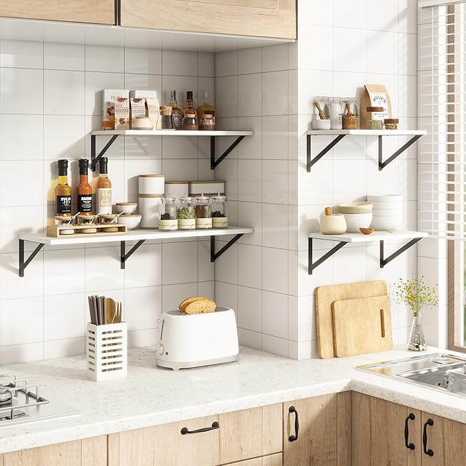 36"W x 10"D Floating Shelves, 10 Inch Deep White Floating Shelves, Farmhouse Rustic Deep Wall Shelves for Home Decor, Wide Large Floating Shelf for Bathroom, Living Room, Kitchen, Study Room-Ruum Studio Home