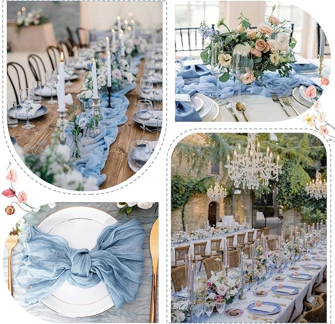 Sioloc 5 Pack Dusty Blue Cheesecloth Table Runner Fall Autumn Decor for Home 10ft Table Cloth for Tea Wedding Birthday Party Baby Bridal Shower Halloween Thanksgiving-Ruum Studio Home