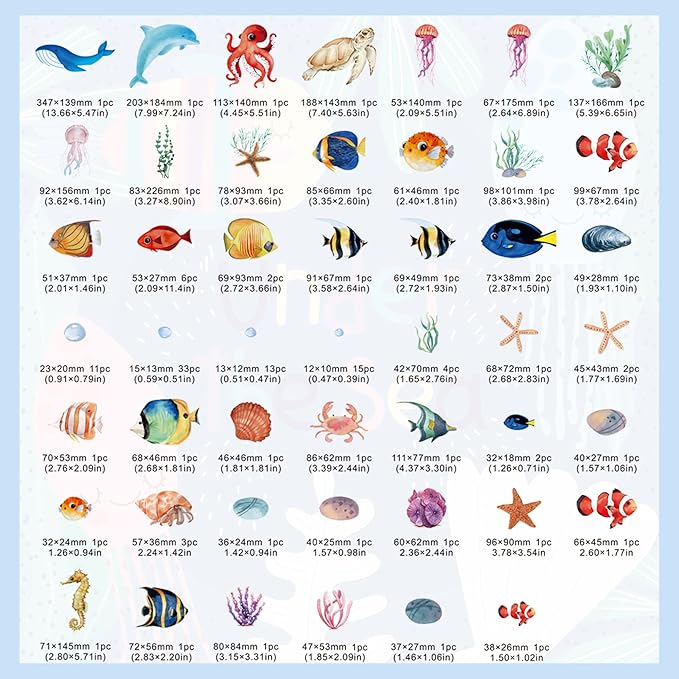 Sea Turtle Ocean Fish Wall Decals Glow in The Dark, Under The Sea Life Animals Stickers for Ceiling, Girls Boys Waterproof Decoration for Living Room Wall Bathroom Toilet-Ruum Studio Home
