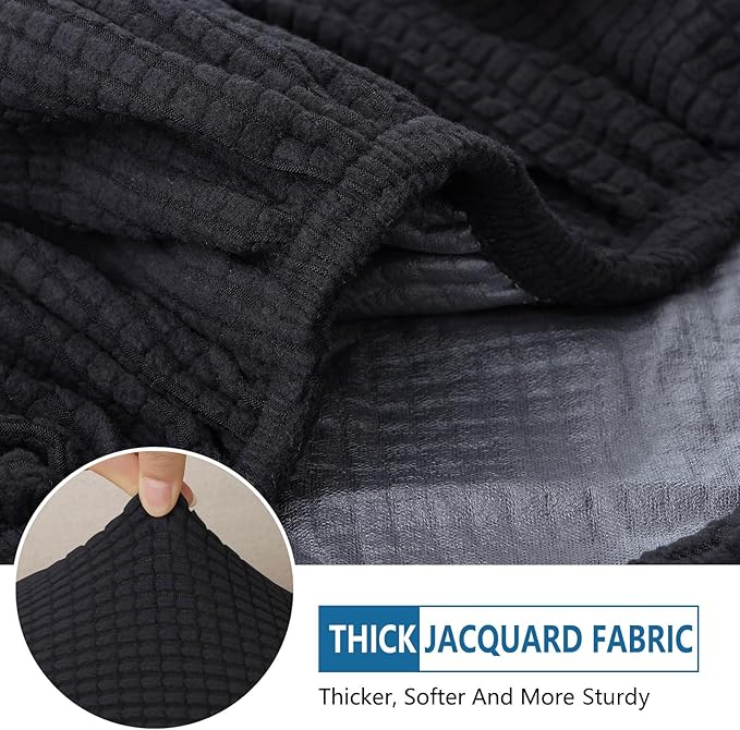 hyha Waterproof Couch Cushion Covers for Pets, Non Slip Sofa Seat Cover for Dogs Washable, Soft Thick Stretch Jacquard Fabric, Sofa Slipcovers with Elastic Bottom (1 Chaise+2 Seater, Black)-Ruum Studio Home