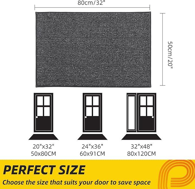 JSEI Dirt Trapper Door Mat 20"x32" Non-Slip Washable Entrance Mat, Dog Doormats, Absorbent & Fade-Resistant Floor Mats, Low Profile Welcome Mats for Entryway, Front Door, and Inside Entrance,Dark Grey-Ruum Studio Home