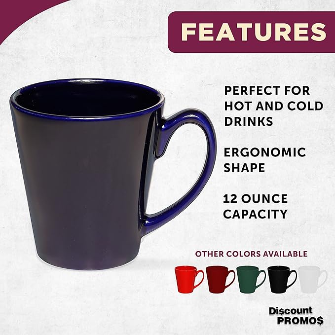 DISCOUNT PROMOS Glossy Ceramic Latte Coffee Mug 12 oz. Set of 10, Bulk Pack - Perfect for Tea, Espresso, Cappuccino, Hot Cocoa - Blue-Ruum Studio Home