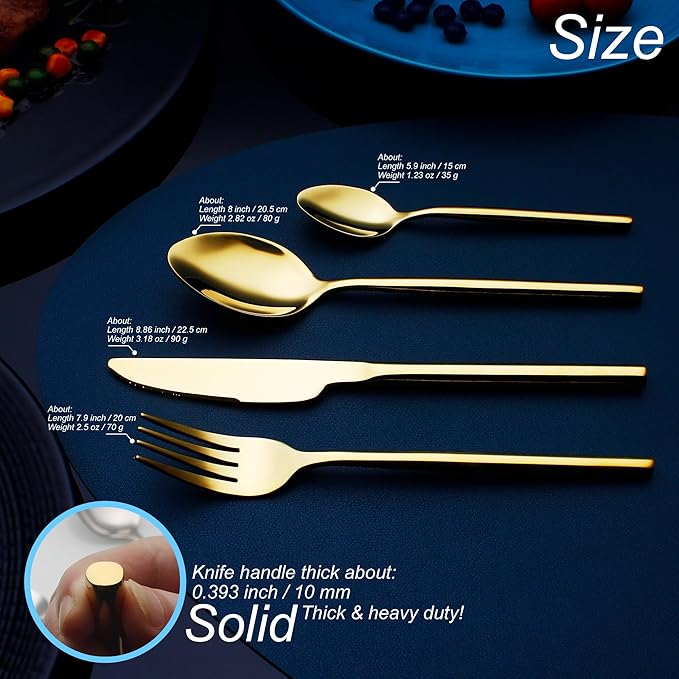 24 Piece Silverware Set For 6 Gold Heavy duty 18/10 Stainless Steel Flatware Set Modern Design Knife/Fork/Spoon Mirror Polished Dishwasher Safe Cutlery Set with Gifts-Ruum Studio Home