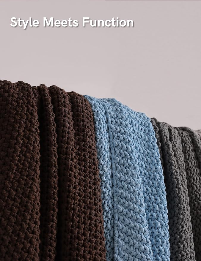 YnM Chunky Cotton Knit Throw Blanket, Cable Knit Throws for Bed Couch Sofa, Comfy & Relaxing, Decorative Piece for Farmhouse Modern Boho Rustic Scandinavian Chic Vibe, Aqua Blue 50x60 Inches-Ruum Studio Home