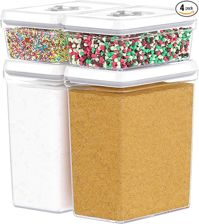 DWËLLZA KITCHEN Large Airtight Food Storage Containers - Clear Plastic Bulk Food Pantry & Kitchen Storage Containers for Flour, Sugar and Baking Supplies 4 Pcs. BPA-Free, Keeps Fresh & Dry (White)-Ruum Studio Home