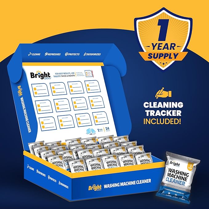 Washing Machine Cleaner Tablets 24 Pack - Deep Cleaning Tablets for Front & Top Load, Works With HE Washers, Removes Residue, Odor & Pet Hair - 12 Month Supply of Washer Cleaner Descalers, Septic Safe-Ruum Studio Home