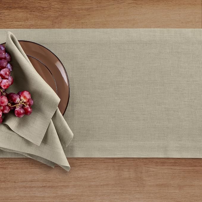 Solino Home Linen Vintage Khaki Table Runner 90 Inches Long - 100% Pure Linen 14 x 90 Inch Table Runner for Fall, Autumn, Thanksgiving - Fete-Ruum Studio Home