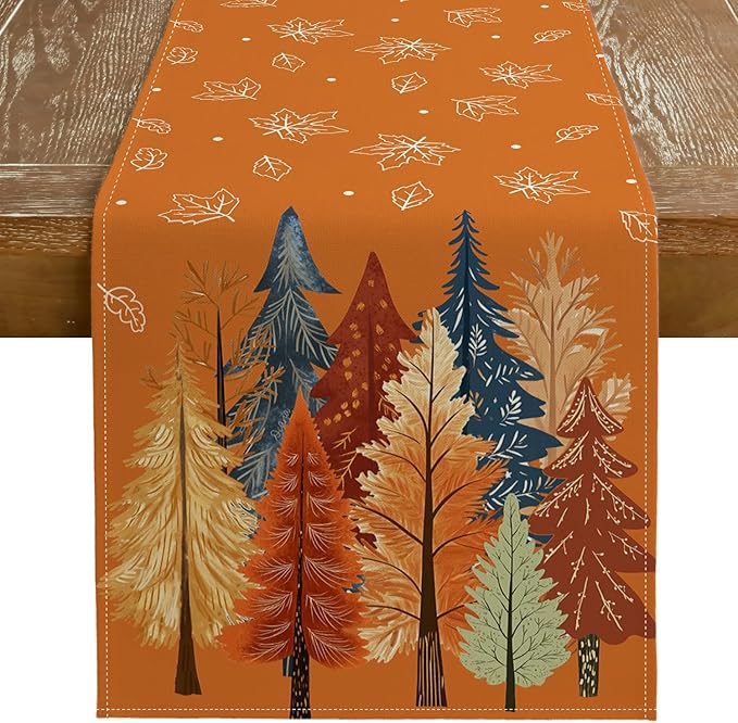 GEEORY Fall Watercolor Tree & Maple Leaves Table Runner 13x36 Inch, Rustic Farmhouse Autumn Thanksgiving Decor for Kitchen, Dining, Indoor/Outdoor Holiday Dinner Party Orange GT158-36-Ruum Studio Home
