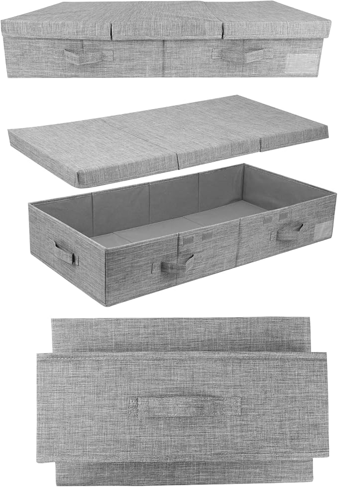 DAYARD Underbed Storage Container Bins with Lids, Under Bed Storage Organizer with Sturdy Handles Sidewalls Bottom, Foldable Clothes Bag (Set of 2) Large, Grey-Ruum Studio Home