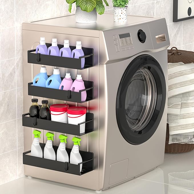 4 Pack Magnetic Spice Rack Organizer for Refrigerator and Oven, Matt Black Fridge Organizers and Storage for Kitchen-Ruum Studio Home