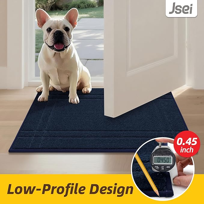 JSEI Entryway Rugs Doormat 20"x32", Non-Slip Dirt Trapper Door Mats Indoor, Washable Absorbent and Stain Resist Welcome Floor Mat for Front Door, Dog Door Mat, Muddy Wet Shoes & Paws, Navy Blue-Ruum Studio Home
