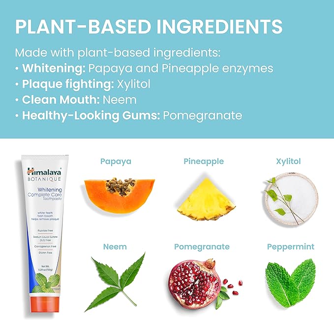 Himalaya Botanique Whitening Complete Care Toothpaste, Peppermint Flavor - Whitening Toothpaste Without Fluoride for Brighter Teeth & Fresh Breath - Vegan, Gluten Free, 5.29 oz-Ruum Studio Home
