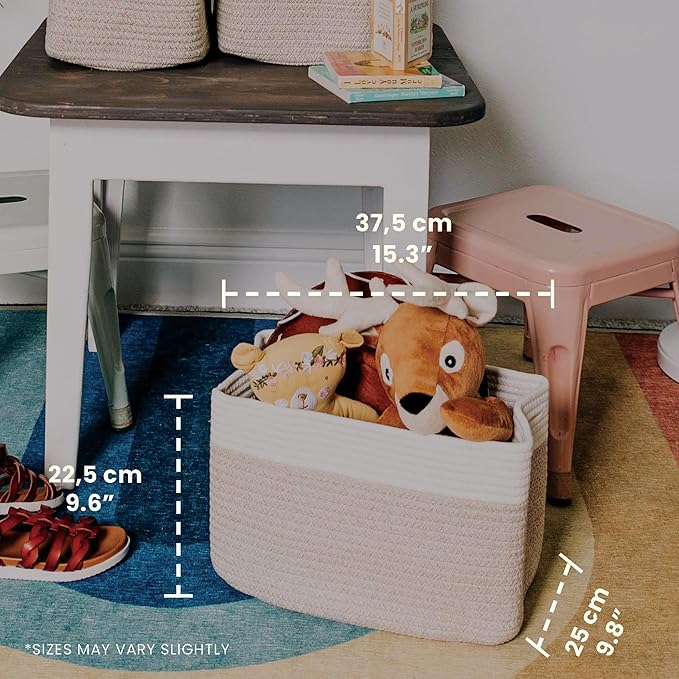 OrganiHaus Set of 3 Woven Storage Baskets for Organizing, Cotton Rope Organizer Bins for Shelves, Closet & Nursery, Dog Toy Basket, Decorative Bins for Toys, Towels & Books - 15x10x9, Light Honey-Ruum Studio Home