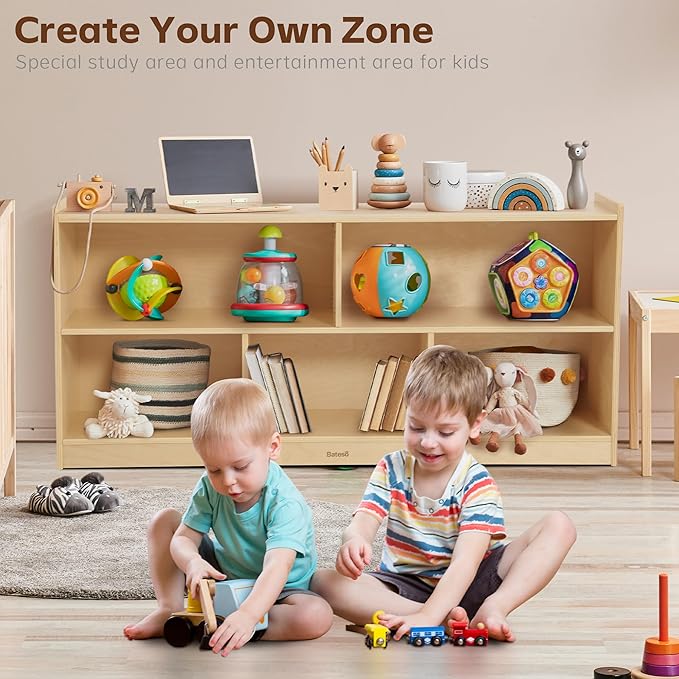 Toy Storage Organizer for Kids Room, Wooden Kids Bookshelf for Classroom, Cube Storage Organizer for Playroom, 5-Section Montessori Bookshelf & Toy Shelf for Nursery-Ruum Studio Home