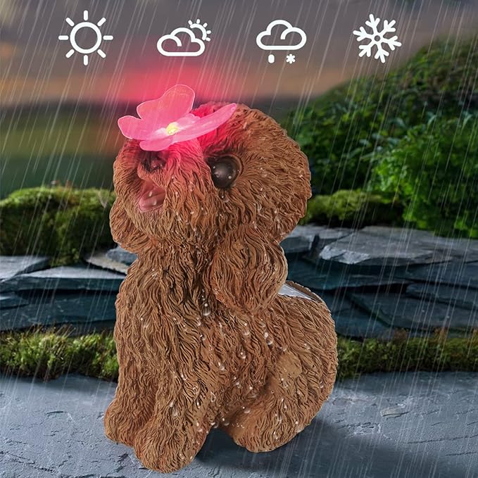 Dog Statues Outdoor Decor, Solar Lights Outdoor Statue Garden Decorations Solar Dog Ornaments for Patio, Lawn, Yard Art Decoration, Housewarming Garden Gift-Ruum Studio Home