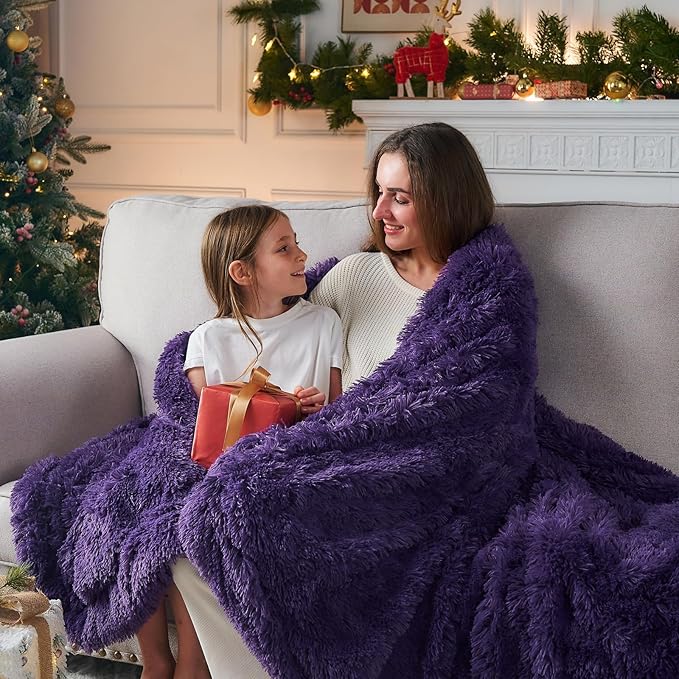 GONAAP Fuzzy Faux Fur Throw Blanket Twin Size Purple Super Soft Cozy Plush Fuzzy Shaggy Blanket for Couch Sofa Bed (Purple, Twin(60"x80"))-Ruum Studio Home