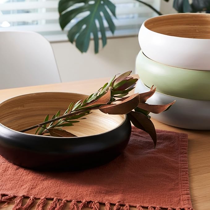 Fruit Bowl For Kitchen Counter, Decorative Bowl, Large Serving Bowl Or Fruit Basket For Kitchen Spun Bamboo (Black)-Ruum Studio Home