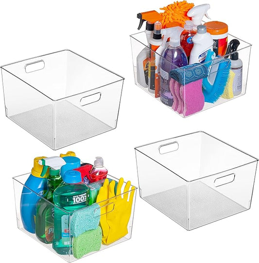 ClearSpace Clear Plastic Storage Bins – XL 4 Pack Perfect for Kitchen,Fridge, Pantry Organization, Cabinet Organizers