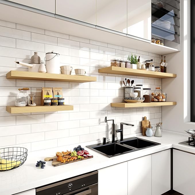 36 Inch Floating Shelves, 11.6 Inch Deep Floating Shelves for Wall, Floating Shelf with Invisible Brackets, Deep Shelves for Bathroom, Bedroom, Living Room, 2 Pack, Natural-Ruum Studio Home