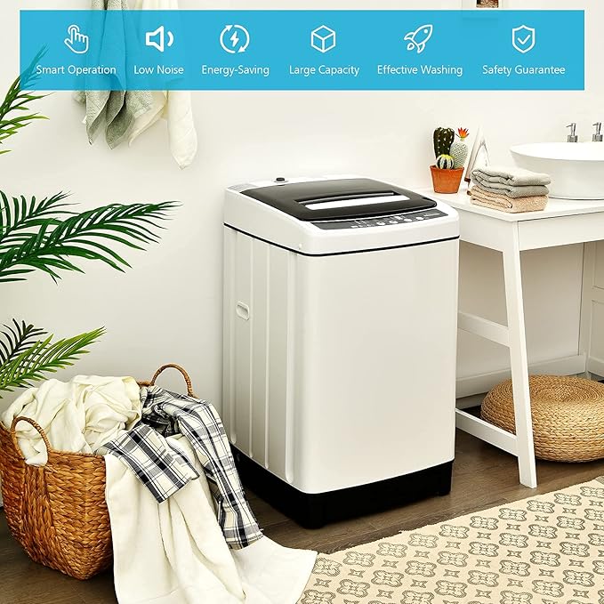 Giantex Portable Washing Machine, 2 in 1 Full Automatic Laundry Washer 1.5Cu.Ft 11lbs Capacity Washing and Spinning Combo 8 Programs 10 Water Levels Energy Saving Top Load Washer for Apartment Dorm-Ruum Studio Home