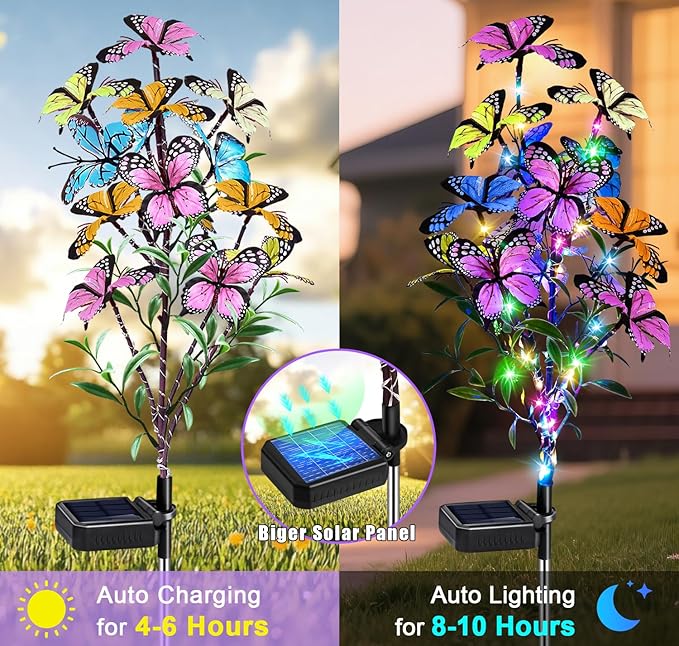 Solar Garden Lights Outdoor Waterproof Garden Decor, 4 Pack Upgraded 240 LED 54 Butterfly Colorful Outdoor Solar Decor for Yard Patio Gifts for Womens Mom (4 Pack Butterfly)-Ruum Studio Home