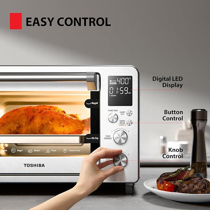 TOSHIBA ChefFry Air Fryer Toaster Oven Combo, 26.4 QT Large Capacity, 12-in-1 Countertop Toaster Oven, Stainless Steel-Ruum Studio Home