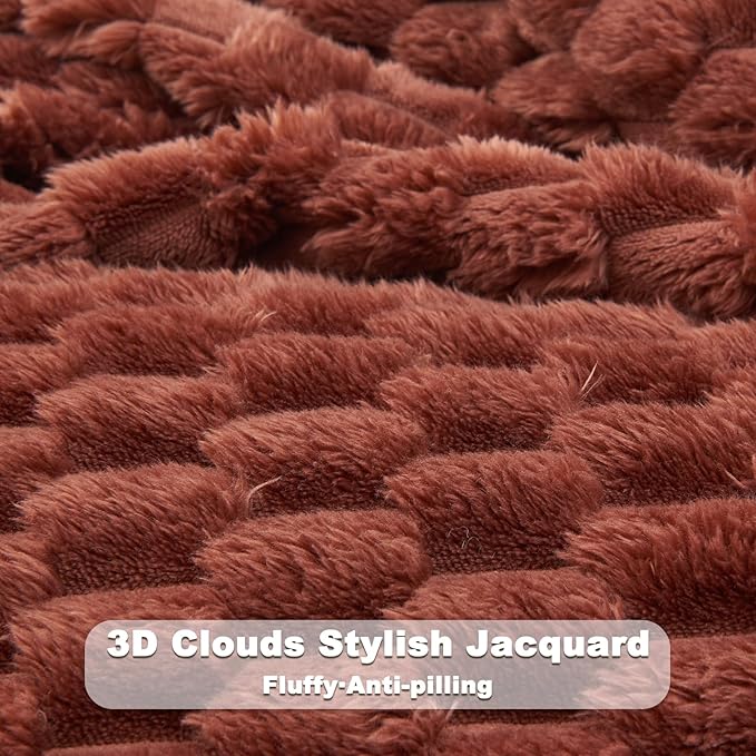 NEWCOSPLAY Super Soft Throw Blanket Coffee Premium Silky Flannel Fleece 3D Clouds Stylish Jacquard Lightweight Bed Blanket All Season Use 350GSM (Coffee, Throw(50"x60"))-Ruum Studio Home