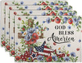 4th of July Placemats Set of 4 Patriotic Floral Cross Stars Independence Memorial Day Place Mats 12x18 Inch God Bless America Linen Fabric Table Mats for Party Kitchen Dining Decoration-Ruum Studio Home