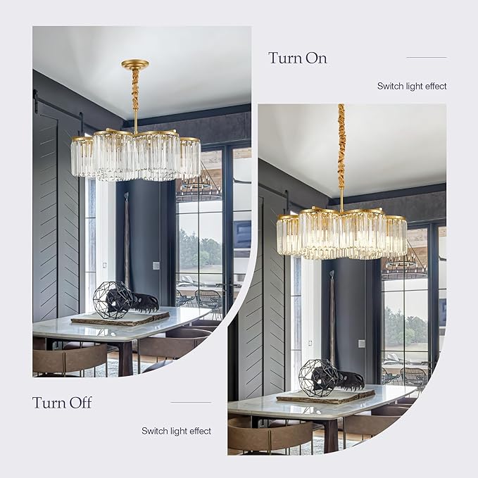 24.4“ Gold Semi Flush Mount Ceiling Light Fixtures, 6-Light Gold Modern Crystal Chandelier Height Adjustable Pendant Lighting for Bedroom Entryway Hallway Kitchen Island Living Room Foyer-Ruum Studio Home