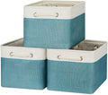 Bidtakay Basket Storage Bins with Handles Fabric Large Storage Baskets for Organizing Set of 3 Collapsible Rectangular Basket for Shelves Closet Organizer 15 X 11 X 9.5 Inches(White&Teal Blue)-Ruum Studio Home