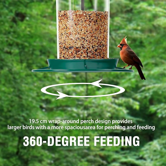 Metal Bird Feeder for Outdoors Hanging,3.0LB Seed Feeder,Easy to Fill & Clean,360° Feeding,Chew Proof Weatherproof Roof for Gardens and Wild Birds,Green-Ruum Studio Home