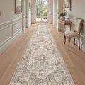 Washable 3x20 Runner Rug - Area Rugs Neutral Vintage Distressed Floral Farmhouse Boho Large Soft Floor Rug Indoor Carpet for Hallway Entryway Home - Brown/Multi-Ruum Studio Home