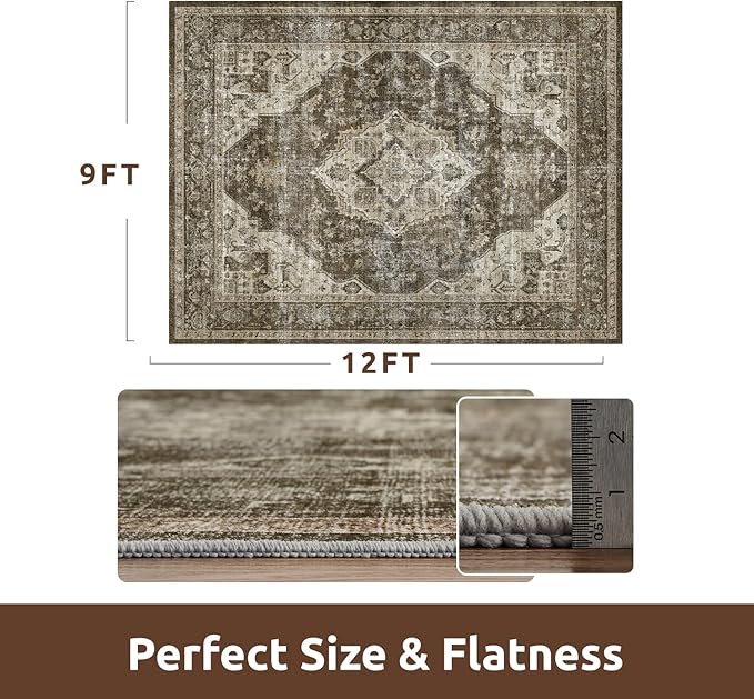 AMOAMI-Area Rug 9X12 Rugs for Living Room-Vintage Soft Coffee&Brown Rugs for Bedroom-Non Slip Carpet-Washable Rug for Dining Room Living Room Bedroom Office Under Table-Ruum Studio Home