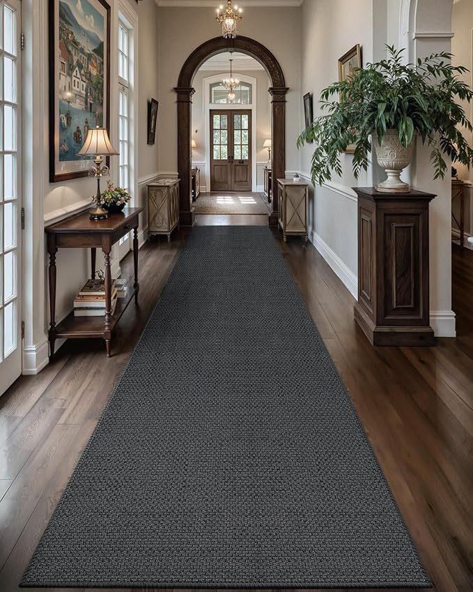 Color&Geometry Door Mat 2'4"x12' Runner Rug with Rubber Backing, Non Slip Washable Hallway Kitchen, Carpet Runners for Hallway Living Room Bedroom, Grey (Rolled-up NO Creases)-Ruum Studio Home