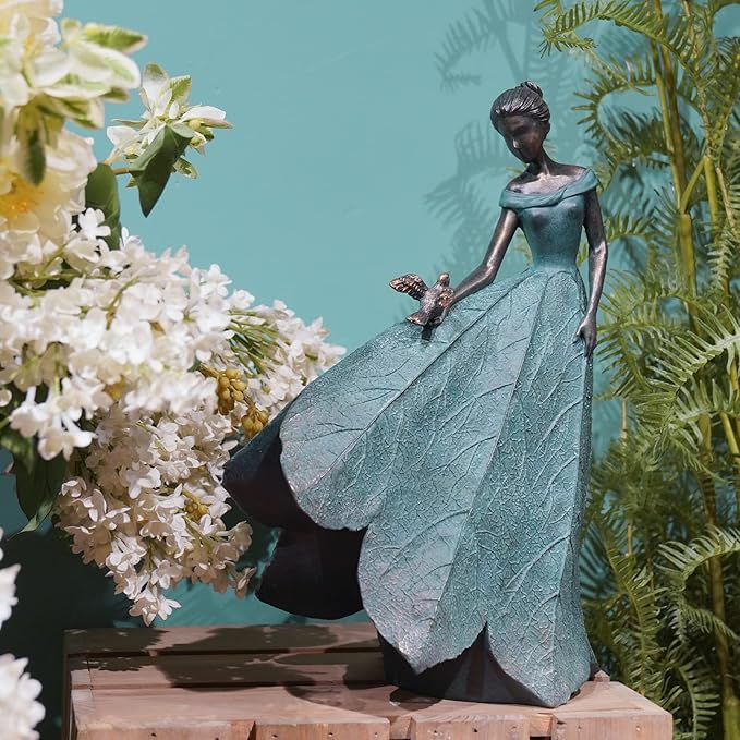 Guichifun Fairy Statue Collection Home Decoration - Leaf Angel Girls Resin Home Garden Decor for Outside or Inside Rustic Fairy Garden Outdoor Yard Figurines Gifts for Women 8.5 x 5.25 x 12 Inch-Ruum Studio Home