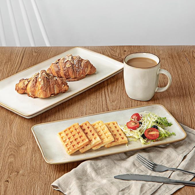 famiware Serving Platter, Rectangular 15.67/14.1/12.6 inch Serving Dishes for Entertaining, Microwave Dishwasher Safe, Stonware Serving Trays for Party, Turkey, Cheese, Ocean Series, Cappuccino White-Ruum Studio Home