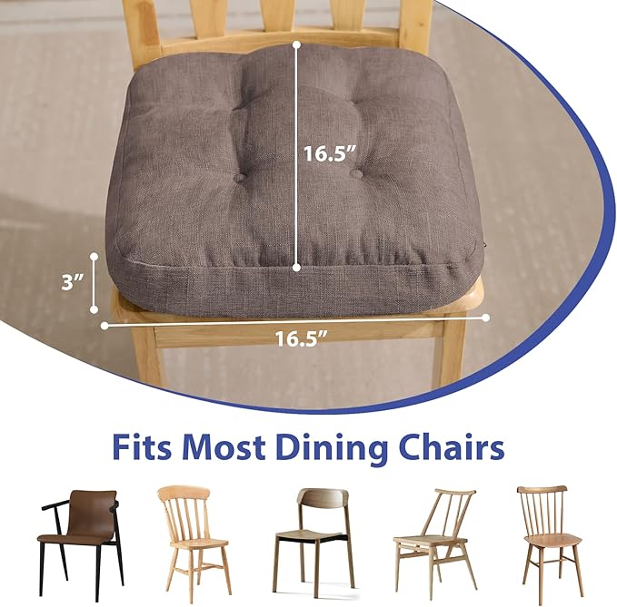 Chair Cushions for Dining Chairs, Dining Chair Cushions, Tufted Indoor Chair Pads with Ties & Non Slip Backing, Seat Cushions for Kitchen Chairs 16.5” x 16.5” x 3.5”, Set of 4, Light Brown-Ruum Studio Home