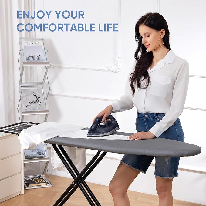 Full Size Ironing Board 47" X 15" with Heat Resistant Cover and Thicken Felt Pad, Safety Iron Rest, Anti-Skid Feet, Height Adjustable, Heavy Duty-Ruum Studio Home