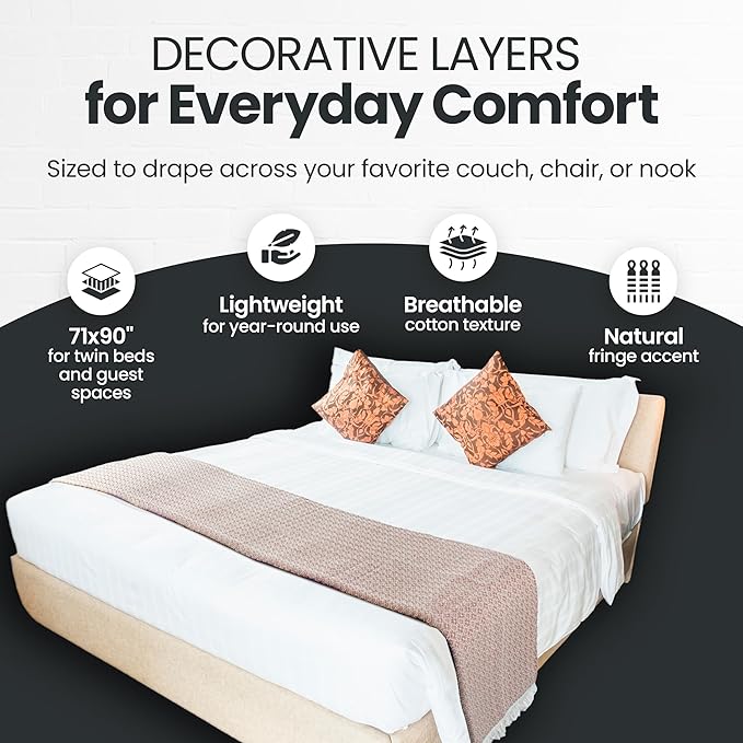 Gold Case Throw Blanket for Bed – 100% Recycled Turkish Cotton Bed Blanket – Decorative Throw Cotton Blankets for Living Room & Bedroom – Woven Twin Blankets - 71x90 - Beige-Ruum Studio Home